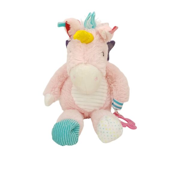 Make Believe Ideas Pink Unicorn Plush Rattle Lovey Teether Crinkle Sensory Tabs - Picture 1 of 11